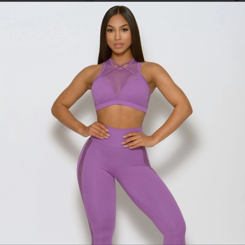 Bombshell Sportswear Purple Mesh Crisscross Sports Bra